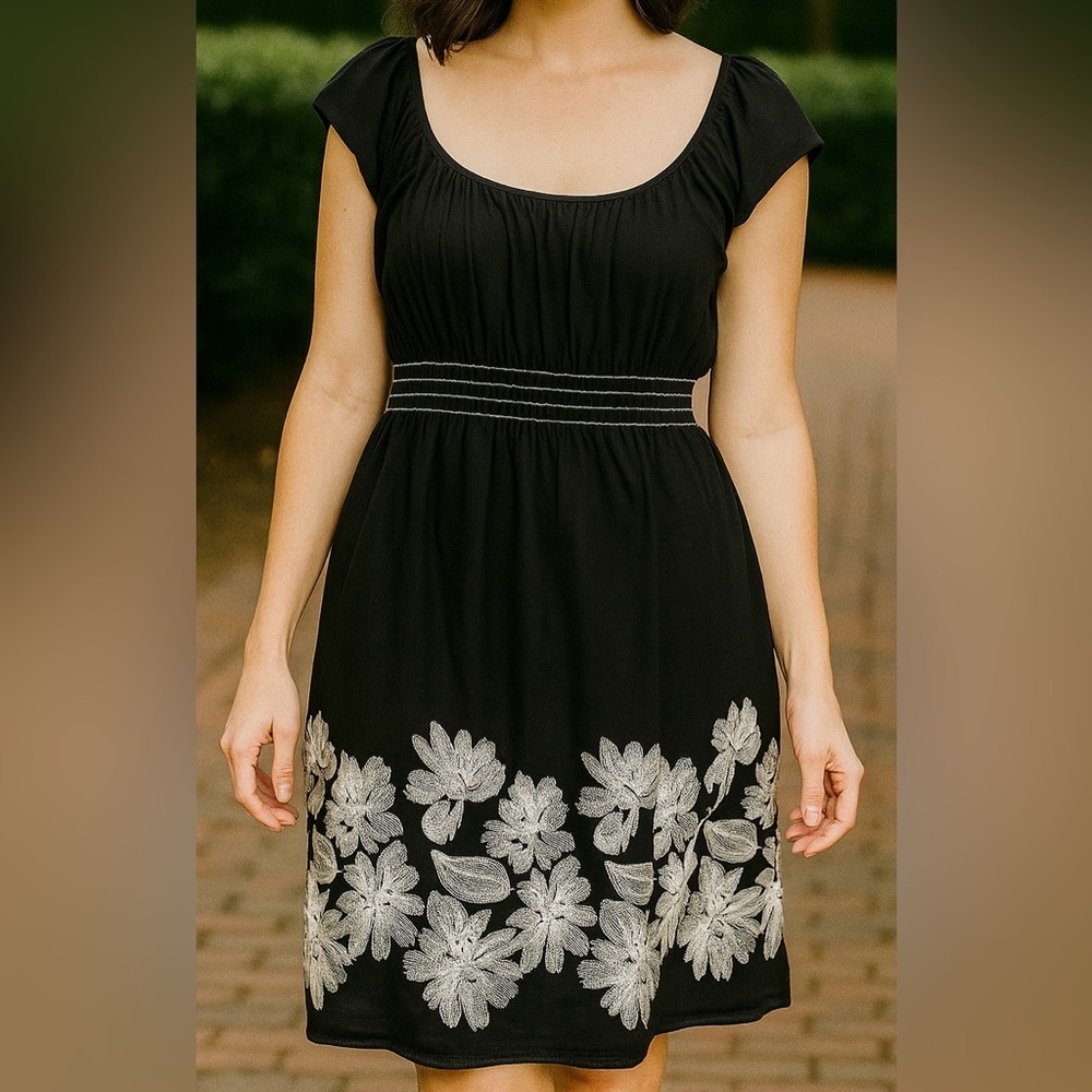 Studio M Black Embellished Sundress with Flutter Sleeves